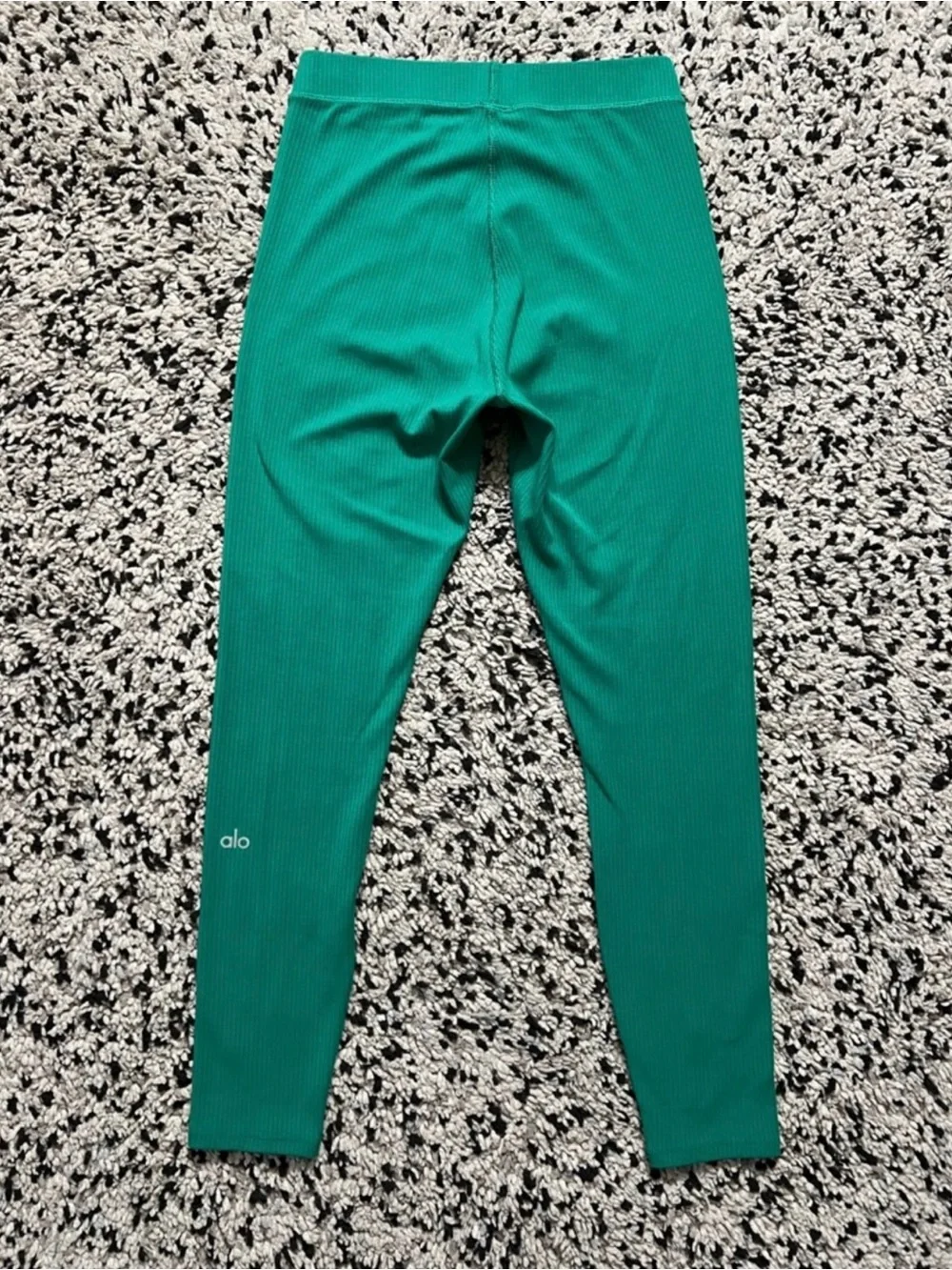Alo Yoga Ribbed Blissful Set Green Teal 7/8 Leggings Sports Bra Athleisure